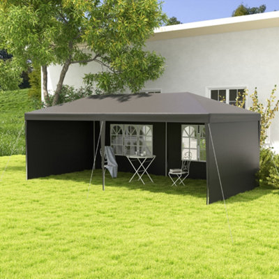 Outsunny 6 x 3 m Party Tent Gazebo Marquee Outdoor Canopy Shelter with Windows and Side Panels Dark Grey DIY at B Q