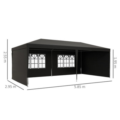 Outsunny 6 x 3 m Party Tent Gazebo Marquee Outdoor Canopy Shelter with Windows and Side Panels Dark Grey