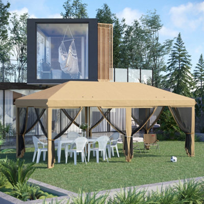 Outsunny 6 x 3(m) Pop Up Party Tent Canopy with 6 Removable Sidewalls Beige