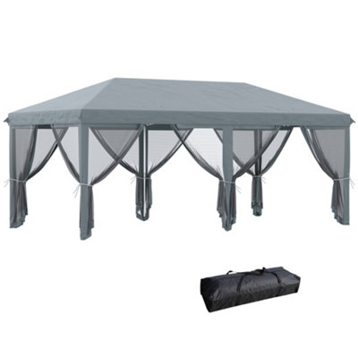 Outsunny 6 x 3m Pop Up Party Tent Canopy with 6 Removable Sidewalls Grey