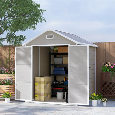 Outsunny 6 x 5ft Resin Garden Shed with Floor and Window, Dark Grey