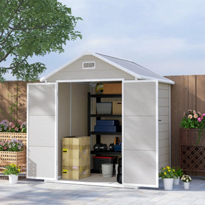 Outsunny 6 x 5ft Resin Garden Shed with Floor and Window, Light Grey