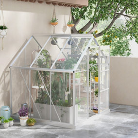 Outsunny 6 x 6ft Walk-In Polycarbonate Greenhouse with Foundation Window Silver