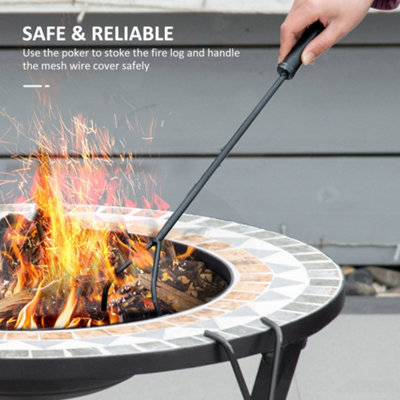 Outsunny 60cm Round Firepit with Mosaic Outer, Mesh Screen