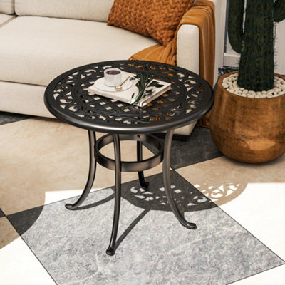 Outsunny 60cm Round Garden Table with Cast Aluminium Frame, Black