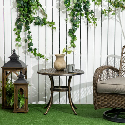 Outsunny 60cm Round Hollow Top Design Side Table with Cast Aluminum Frame