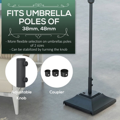 Outsunny 60kg Square Parasol Base with Wheels Fillable Plastic Umbrella Stand