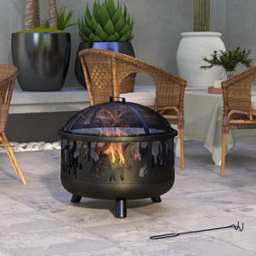 Outsunny 61.5cm 2-In-1 Outdoor Fire Pit & Firewood BBQ Garden Cooker Heater, Black