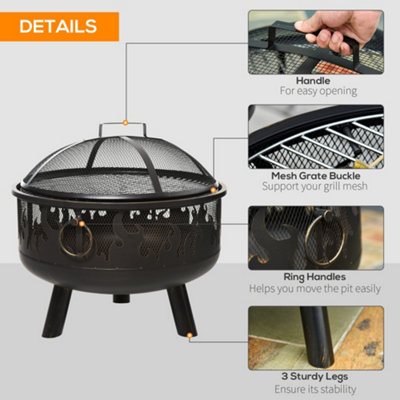 Outsunny 61.5cm 2 In 1 Outdoor Fire Pit Firewood BBQ Garden Cooker Heater