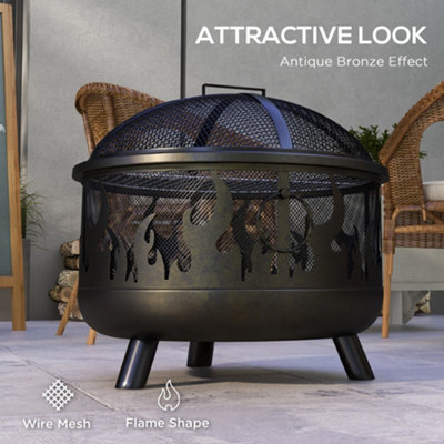 Outsunny 61.5cm 2-In-1 Outdoor Fire Pit & Firewood BBQ Garden Cooker Heater