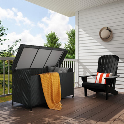 Outsunny 627 L Rattan Garden Storage Box with Gas Lift Lid and Wheels ...
