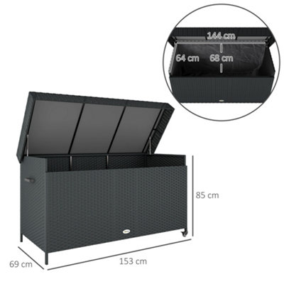 Outsunny 627 L Rattan Garden Storage Box with Gas Lift Lid and Wheels ...