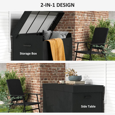 Outsunny 627 L Rattan Garden Storage Box with Gas Lift Lid and Wheels ...