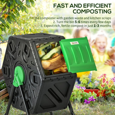 Outsunny 65L Garden Compost Bin, Barrel Rotating Composter with Steel Legs