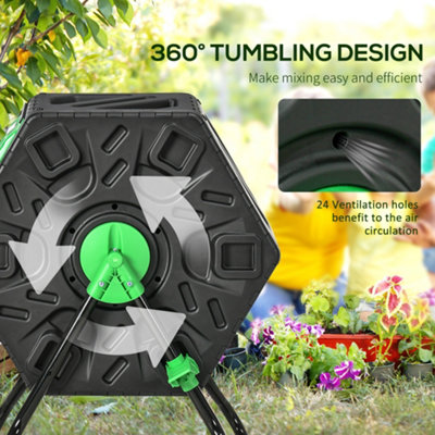 Outsunny 65L Garden Compost Bin, Barrel Rotating Composter with Steel Legs