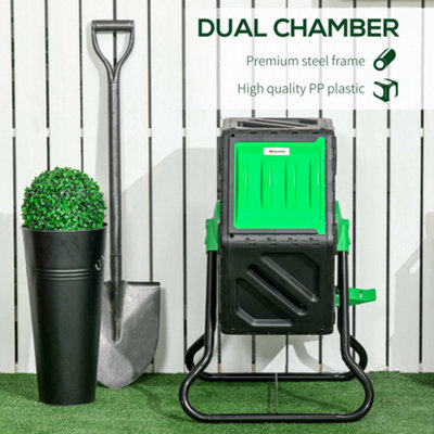 Outsunny 65L Garden Compost Bin, Barrel Rotating Composter with Steel Legs