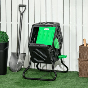 Outsunny 65L Garden Compost Bin, Single Chamber Rotating Composter, 48 Ventilation Openings and Steel Legs