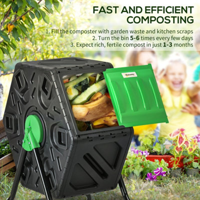 Outsunny 65L Garden Compost Bin, Single Chamber Rotating Composter, 48 Ventilation Openings and Steel Legs