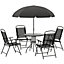 Outsunny 6PC Garden Dining Set Outdoor Furniture Folding Chairs Table Parasol Black