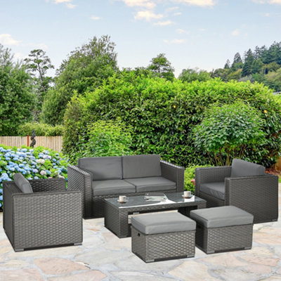 Outsunny 6pc Garden Furniture Set Rattan Sofa Outdoor Wicker Table