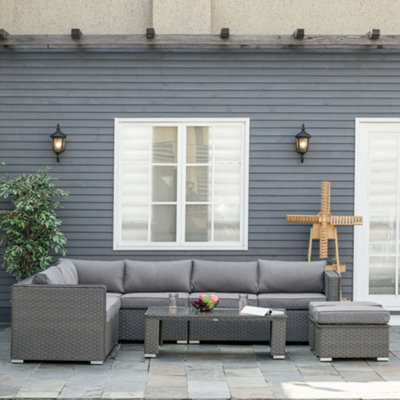 Outsunny 6PC PE Rattan Corner Sofa Set Outdoor Conservatory Furniture with Cushion