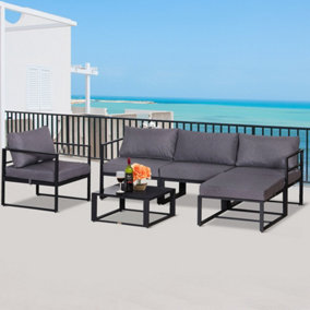 Outsunny 6pcs Garden Sectional Sofa Set Aluminum Frame Coffee Table Footstool