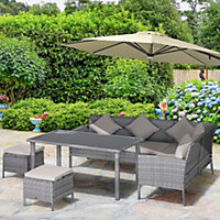 Outsunny 6Pcs Rattan Sofa Set Coffee Table Footstool Outdoor with Cushion Mixed Grey