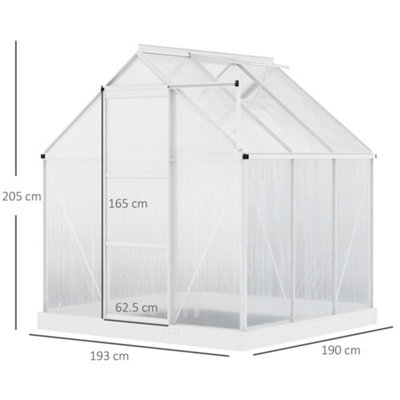Outsunny 6x6ft Walk-In Greenhouse Polycarb. Panels Aluminium Frame Sliding Door