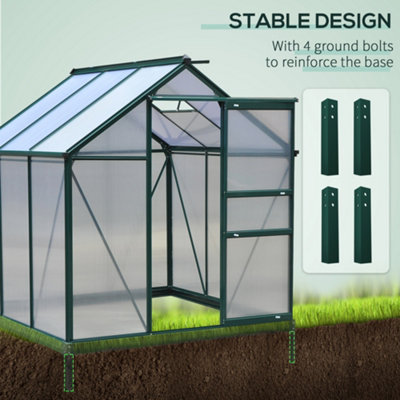 Outsunny 6x6ft Walk-In Polycarbonate Greenhouse Plant Grow Galvanized Aluminium