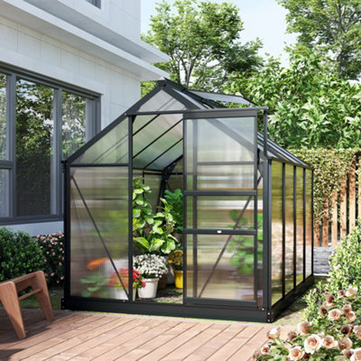 Outsunny 6x8ft Walk-In Polycarbonate Greenhouse Plant Grow Galvanized Aluminium, Grey