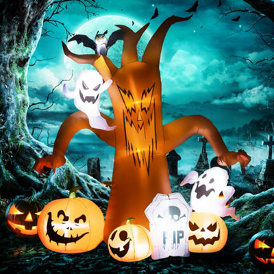 Outsunny 7.9FT Inflatable Halloween Ghost Tree w/Pumpkins, Ghosts, Tombstone