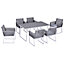 Outsunny 7 PCS Dining Set  6 PE Rattan Cushioned Chairs & 1 Rectangle Table