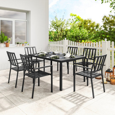 Topeakmart Set Of 2 Modern Stackable Patio Dining Chairs - Texteline & Powder-Coated Iron For Garden Lawn