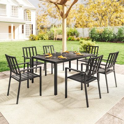Outsunny 7 PCs Garden Dining Set w/ Stackable Chairs and Metal Top ...