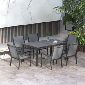 Outsunny 7 PCs Garden Dining Set, Wood-plastic Composite Table & 6 Chairs, Grey