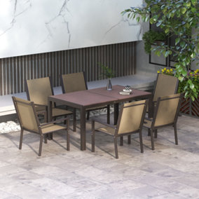 Outsunny 7 PCs Garden Dining Set, Wood-plastic Composite Table & 6 Chairs, Khaki