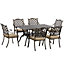 Outsunny 7 PCs Outdoor Patio Dining Set with Umbrella Hole, Cast Aluminum Patio Furniture Set with Six Cushioned Chairs