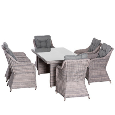 Outsunny 7 PCS Patio Rattan Dining Set with Tempered Glass & Cushion