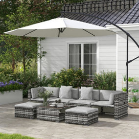Outsunny 7 PCs Rattan Garden Furniture Set with Side Shelf, Stools, Table, Grey