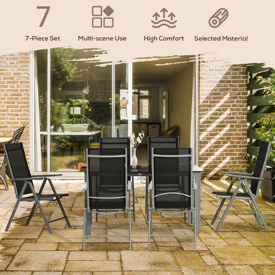 Outsunny 7 Piece Garden Dining Set, Outdoor Table and 6 Chair ...