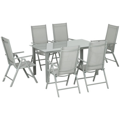 Outsunny 7 Piece Garden Dining Set, Outdoor Table and 6 Chair, Aluminium, Grey