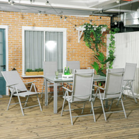 Outsunny 7 Piece Garden Dining Set, Outdoor Table and 6 Chair, Aluminium, Grey