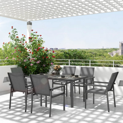 Outsunny 7 Piece Garden Dining Set, Outdoor Table and 6 Chairs, Grey