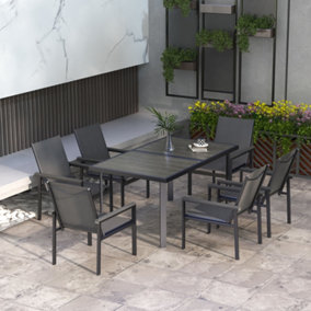 Outsunny 7 Piece Garden Dining Set, Outdoor Table and 6 Chairs, Grey