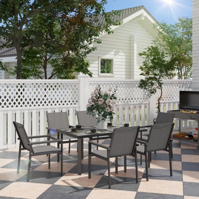 Outsunny 7 Piece Garden Dining Set, Outdoor Table and 6 Chairs, Grey