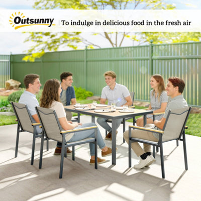 Outsunny 7 Piece Garden Dining Set, Outdoor Table and 6 Chairs, Khaki