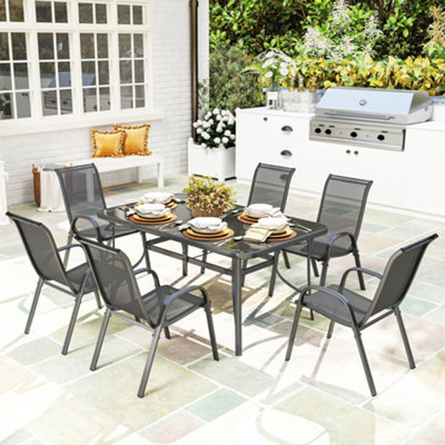 Outsunny 7 Piece Garden Dining Set w/ Dining Table and Chairs, Charcoal Grey