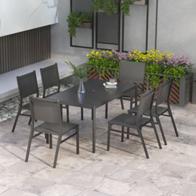Outsunny 7 Piece Garden Dining Set with Breathable Mesh Seat, Aluminium Top