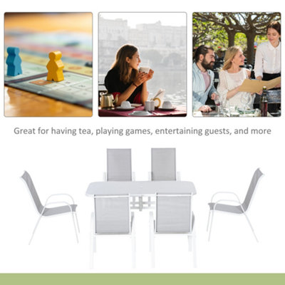 Outsunny 7 Piece Garden Dining Set with Table and Chairs Grey