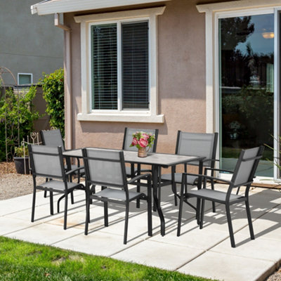 Outsunny 7 Piece Garden Furniture Set with Dining Table Chairs 6 Seater